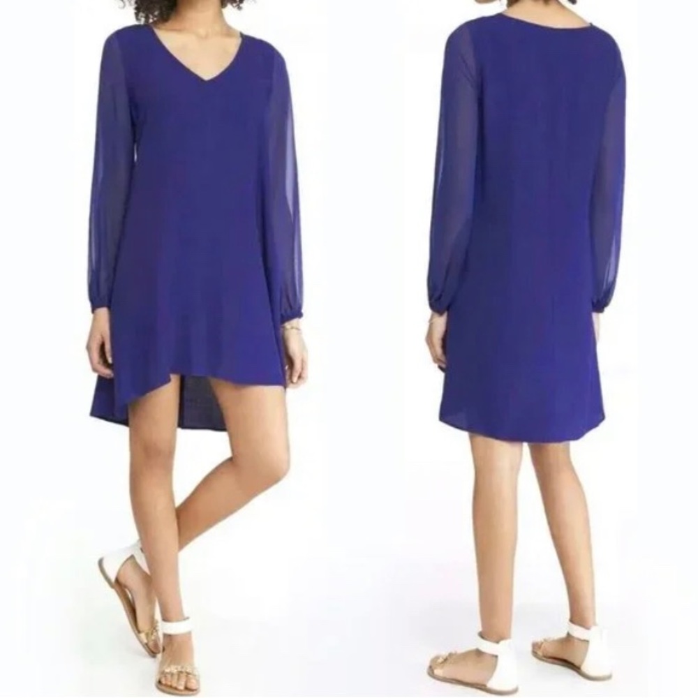 Express Blue Shift Dress Sheer Long Sleeve Large